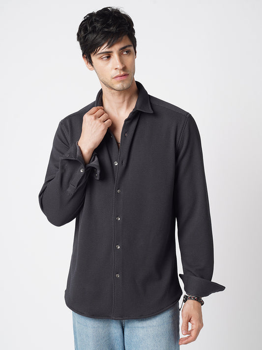 Arsenic Grey Textured Knitted Shirt