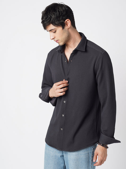 Arsenic Grey Textured Knitted Shirt