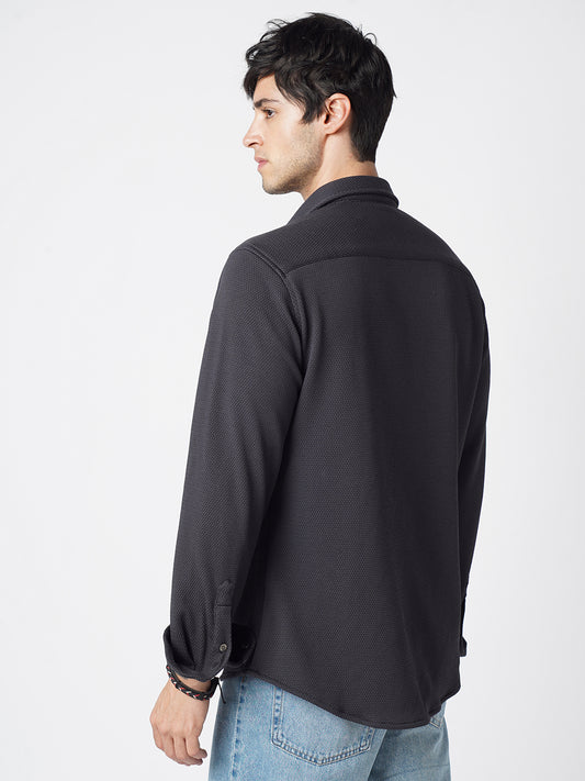 Arsenic Grey Textured Knitted Shirt