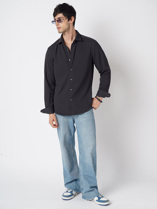 Arsenic Grey Textured Knitted Shirt