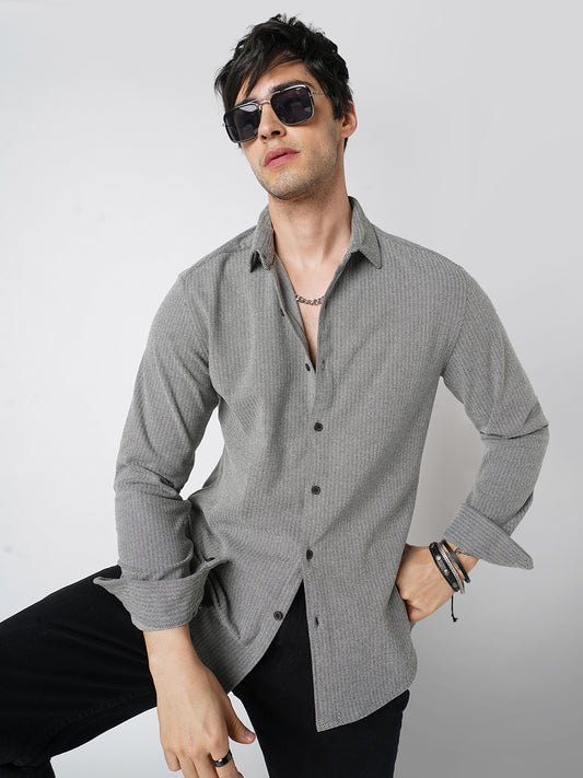 Plush Camouflage Grey Herringbone Knitted Shirt