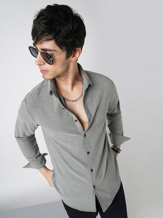 Plush Camouflage Grey Herringbone Knitted Shirt