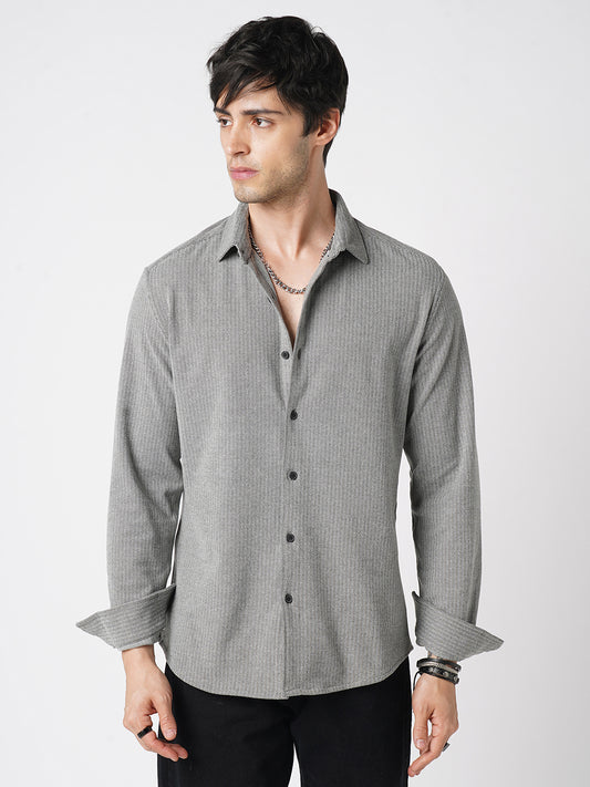 Plush Camouflage Grey Herringbone Knitted Shirt