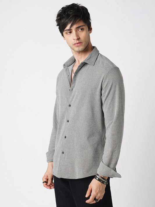 Plush Camouflage Grey Herringbone Knitted Shirt