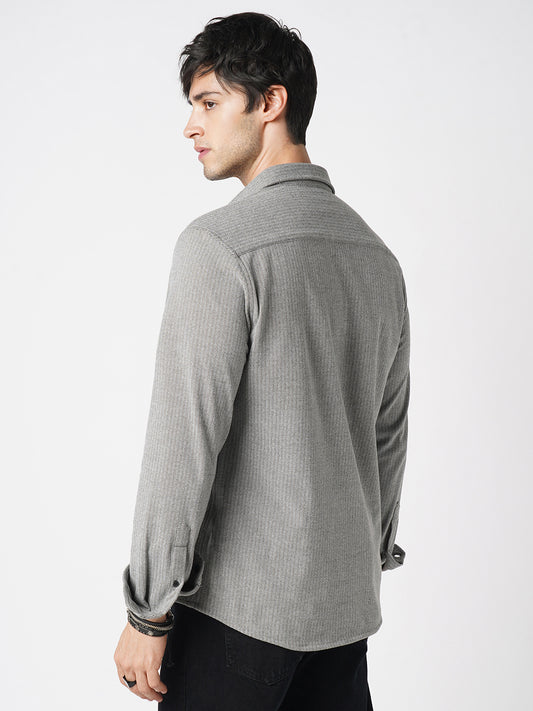 Plush Camouflage Grey Herringbone Knitted Shirt