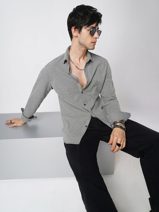 Plush Camouflage Grey Herringbone Knitted Shirt