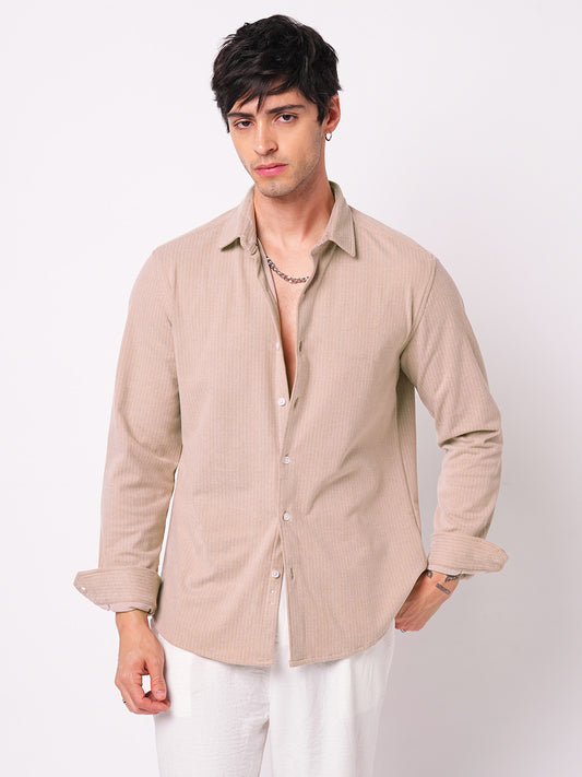 Plush Tres Naturale Beige Herringbone Knitted Shirt