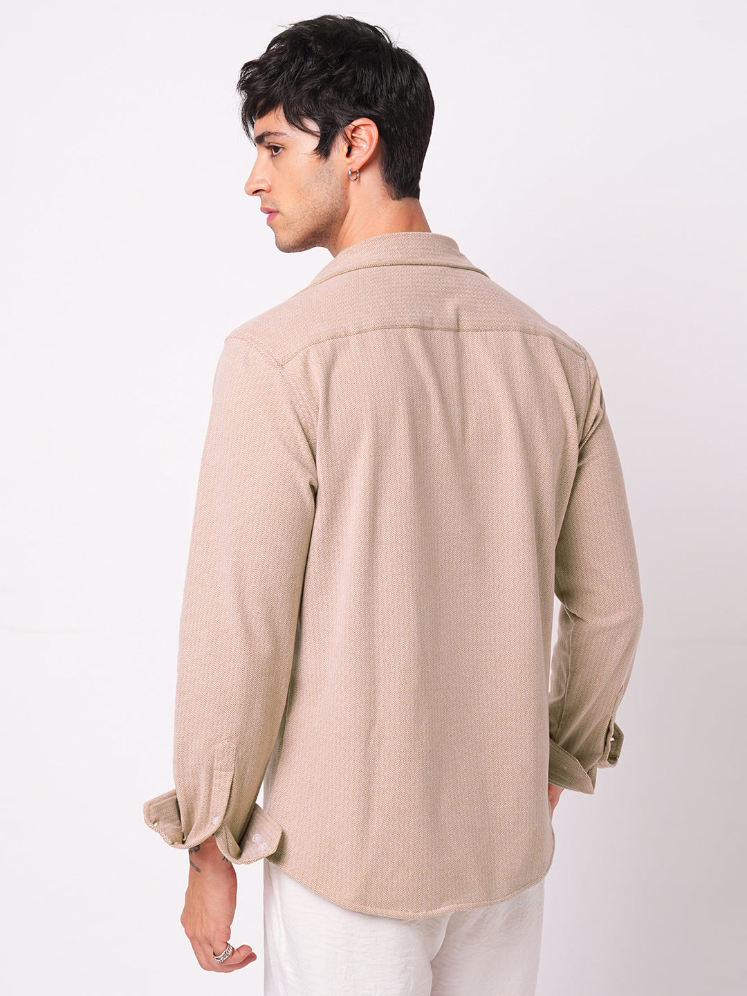 Plush Tres Naturale Beige Herringbone Knitted Shirt