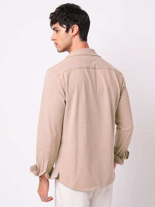 Plush Tres Naturale Beige Herringbone Knitted Shirt