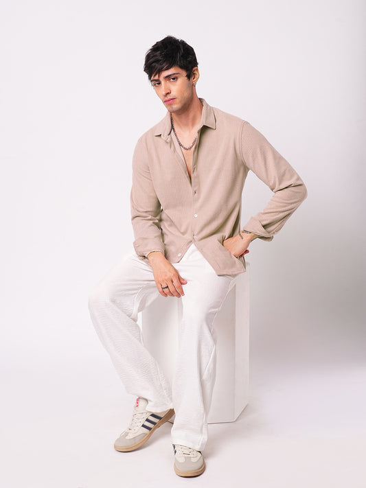 Plush Tres Naturale Beige Herringbone Knitted Shirt