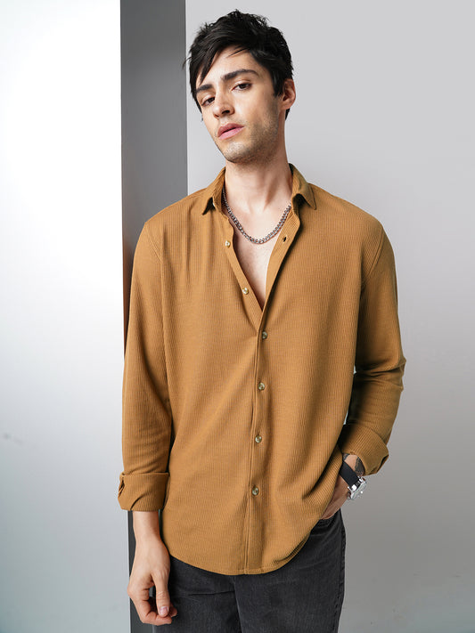 Opulent Cider Orange Jacquard Knitted Shirt