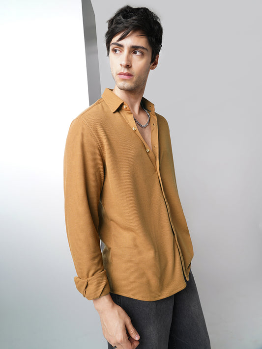 Opulent Cider Orange Jacquard Knitted Shirt