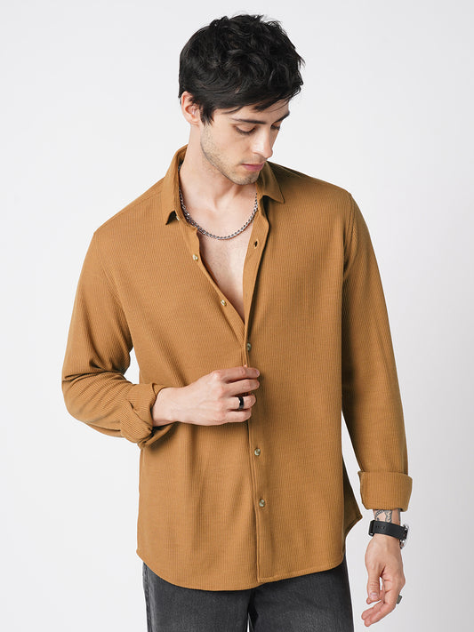 Opulent Cider Orange Jacquard Knitted Shirt