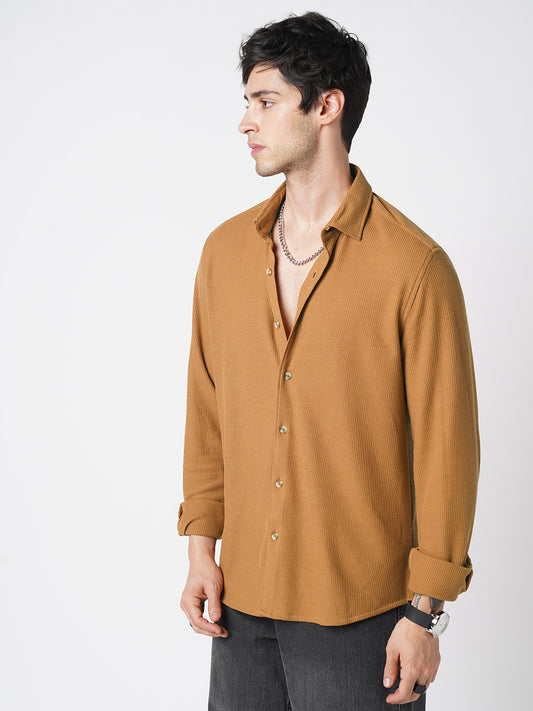 Opulent Cider Orange Jacquard Knitted Shirt