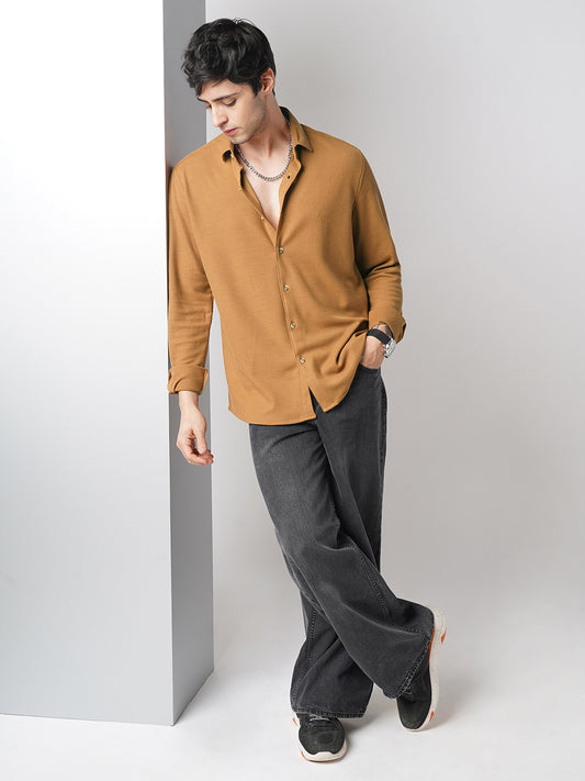 Opulent Cider Orange Jacquard Knitted Shirt