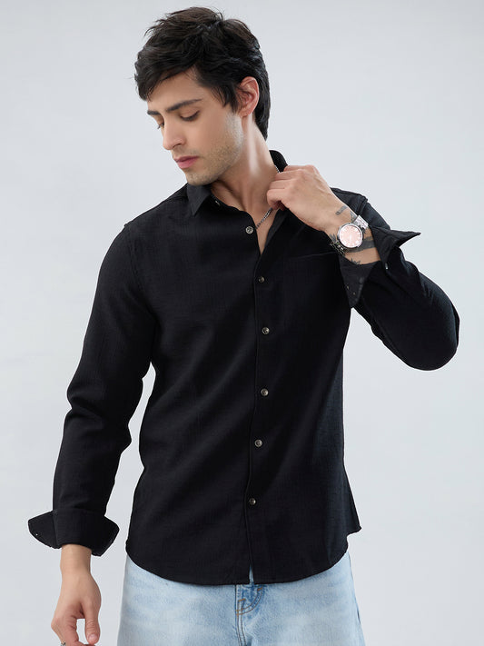 Black Slub Textured Shirt