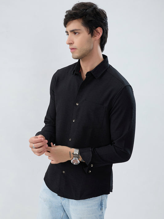 Black Slub Textured Shirt