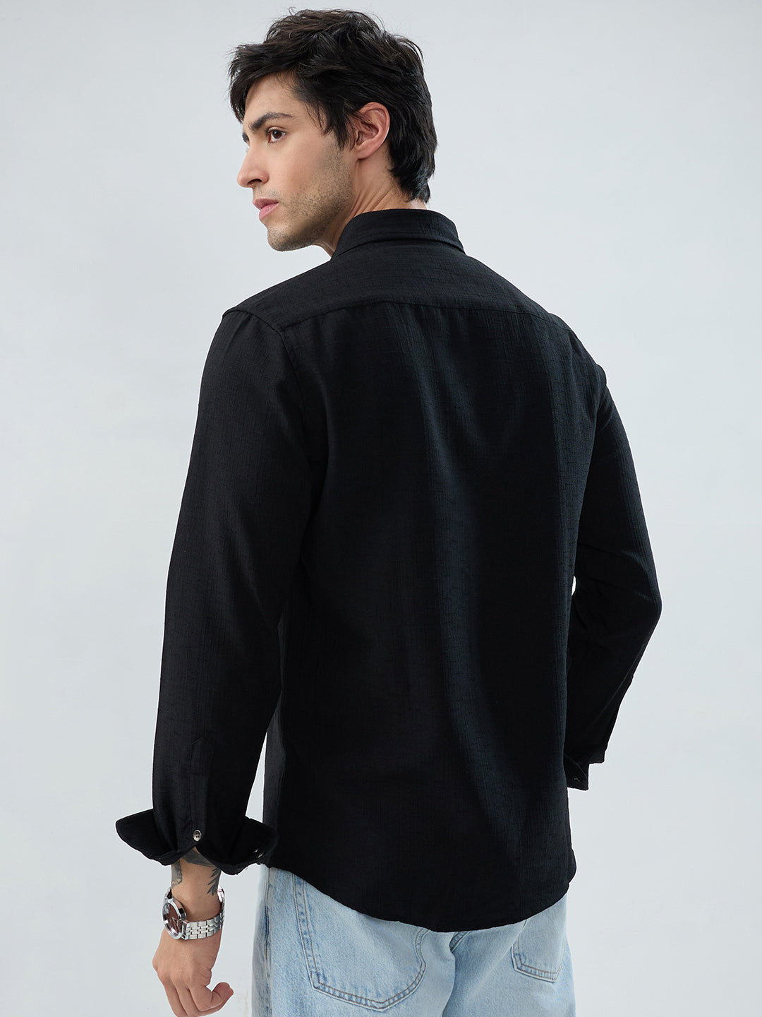 Black Slub Textured Shirt