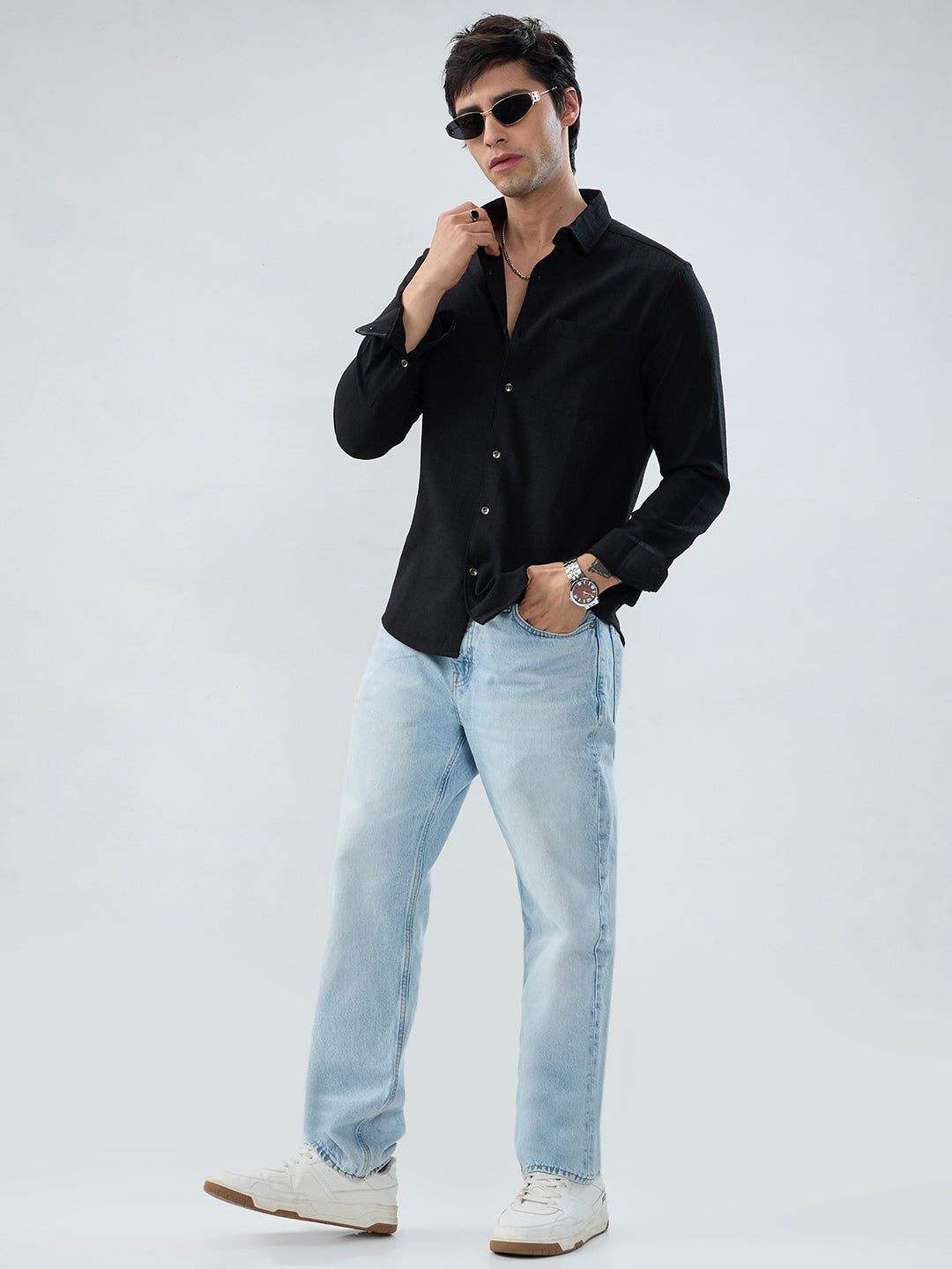 Black Slub Textured Shirt