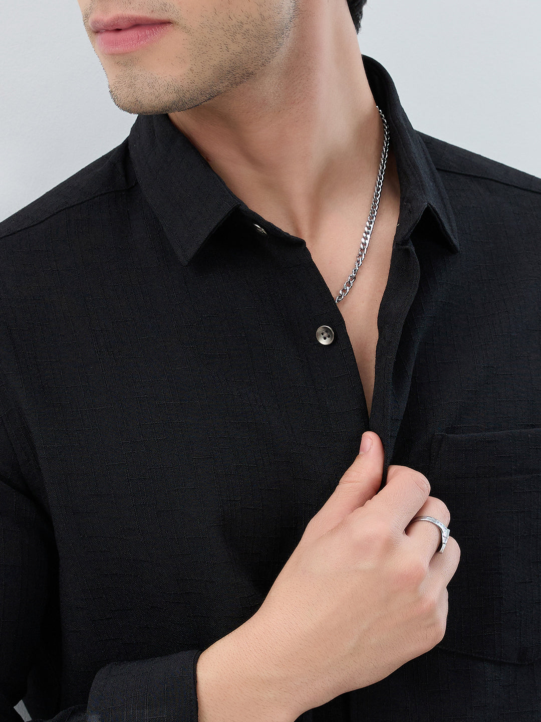 Black Slub Textured Shirt
