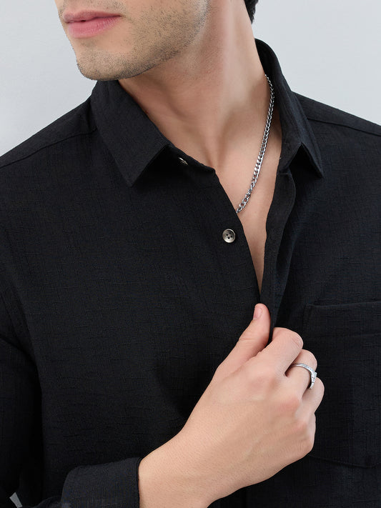 Black Slub Textured Shirt