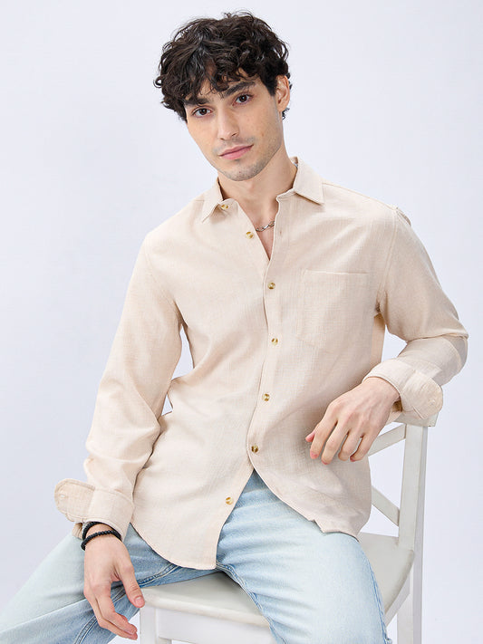 Cream Slub Textured Shirt
