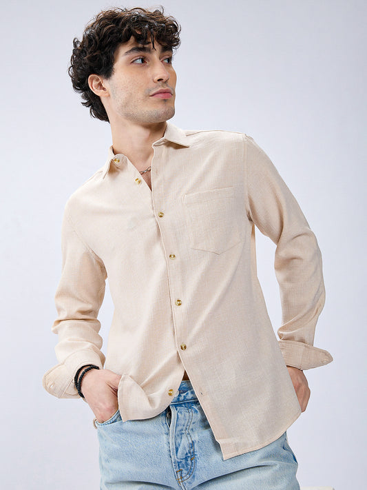 Cream Slub Textured Shirt