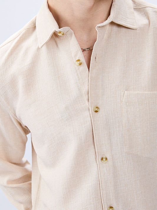 Cream Slub Textured Shirt