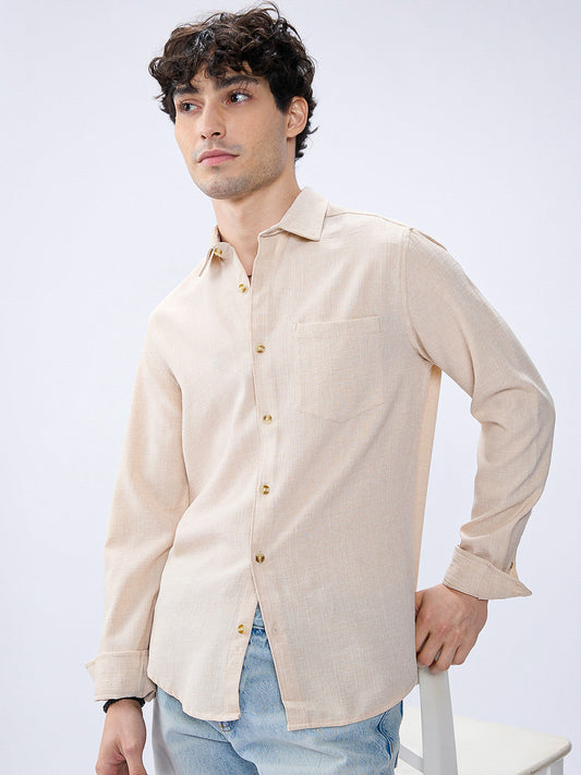 Cream Slub Textured Shirt