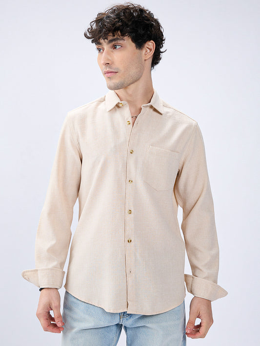 Cream Slub Textured Shirt