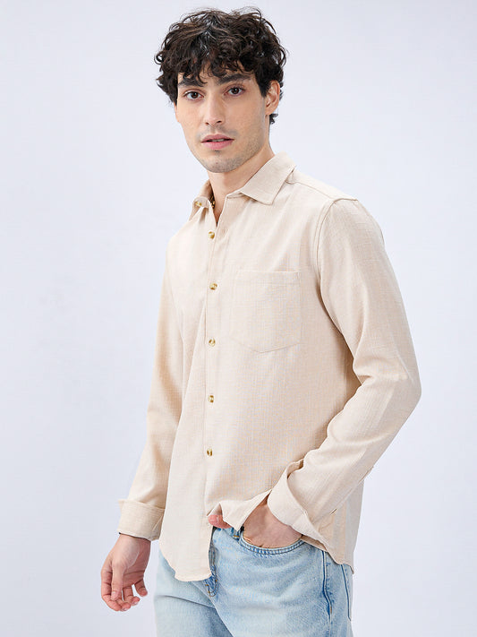 Cream Slub Textured Shirt