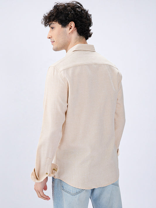 Cream Slub Textured Shirt