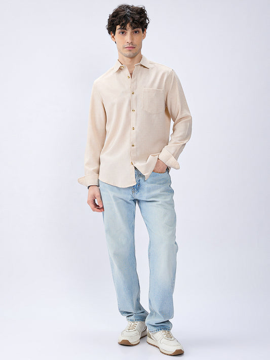 Cream Slub Textured Shirt