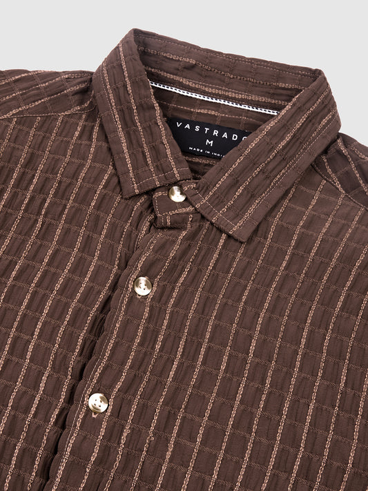 Exquisite Mocha Brown Checked Crinkled Shirt