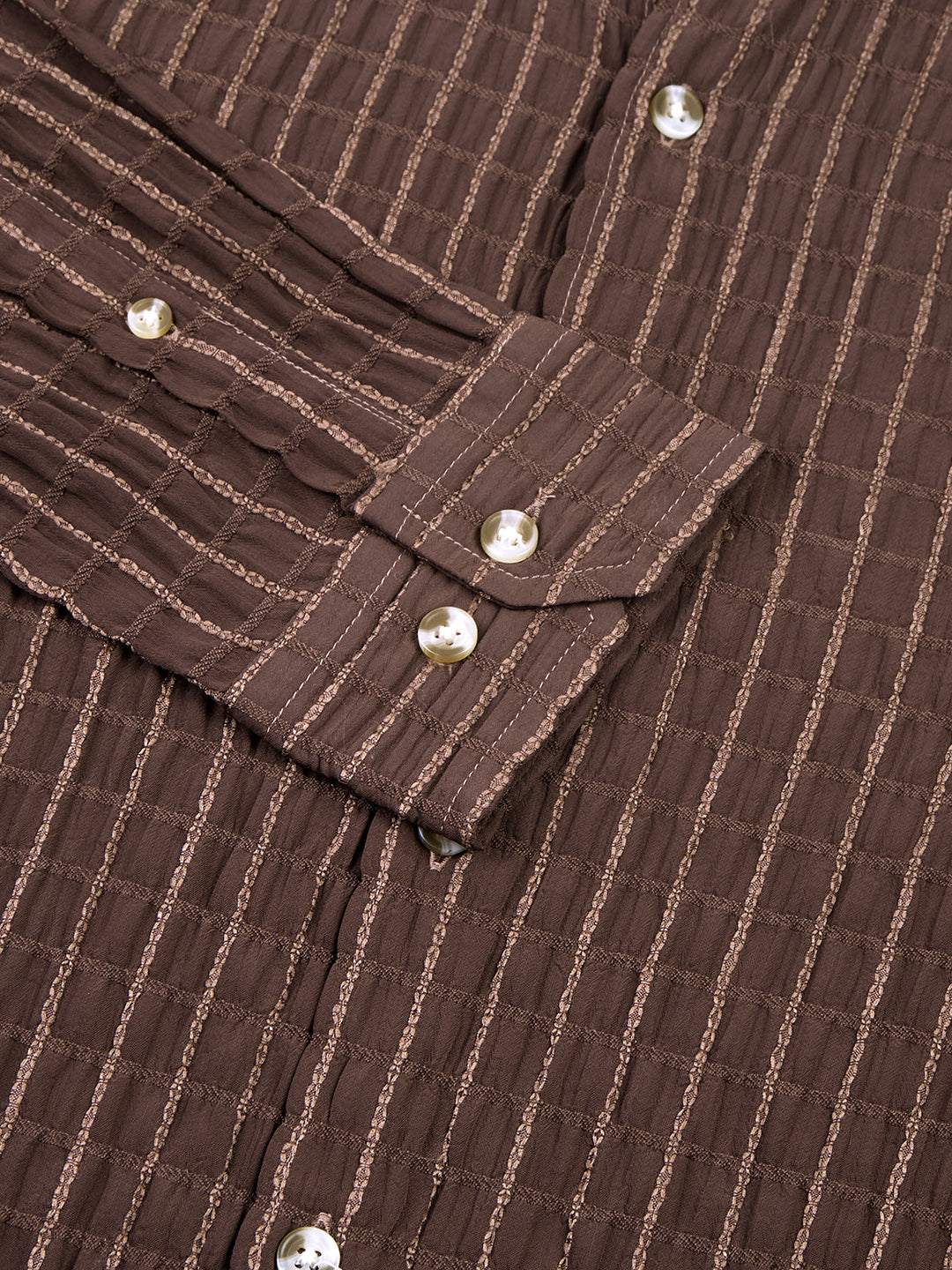 Exquisite Mocha Brown Checked Crinkled Shirt