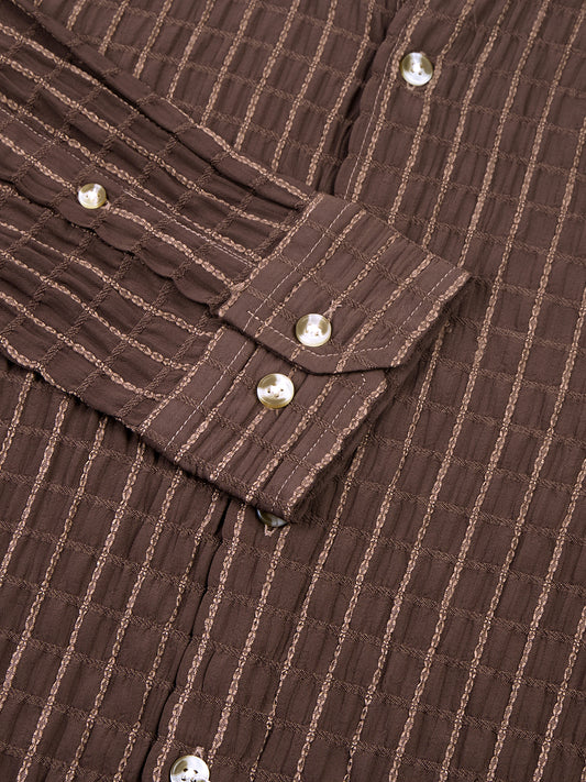Exquisite Mocha Brown Checked Crinkled Shirt
