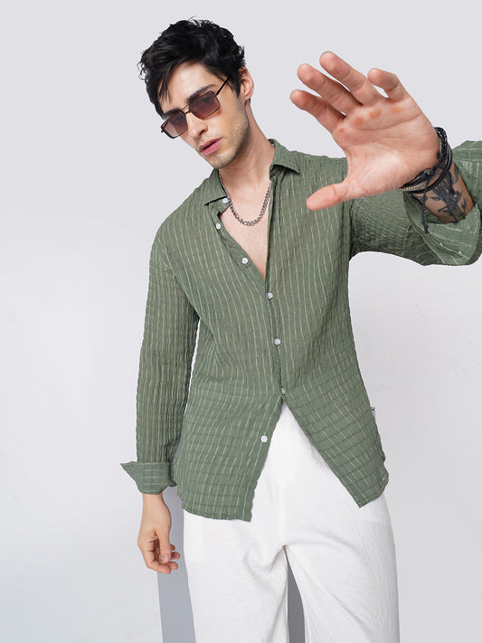 Exquisite Pine Green Checked Crinkled Shirt