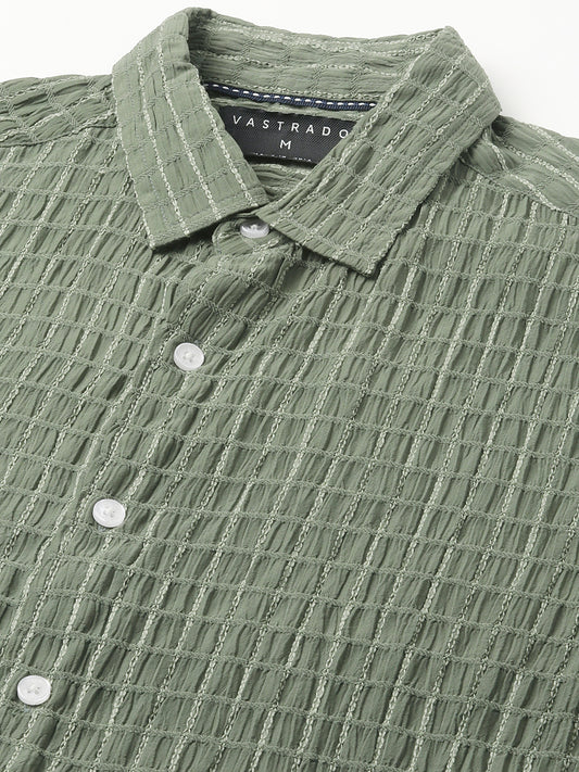 Exquisite Pine Green Checked Crinkled Shirt