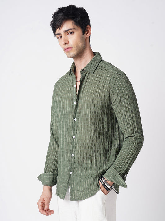 Exquisite Pine Green Checked Crinkled Shirt