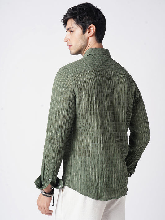 Exquisite Pine Green Checked Crinkled Shirt