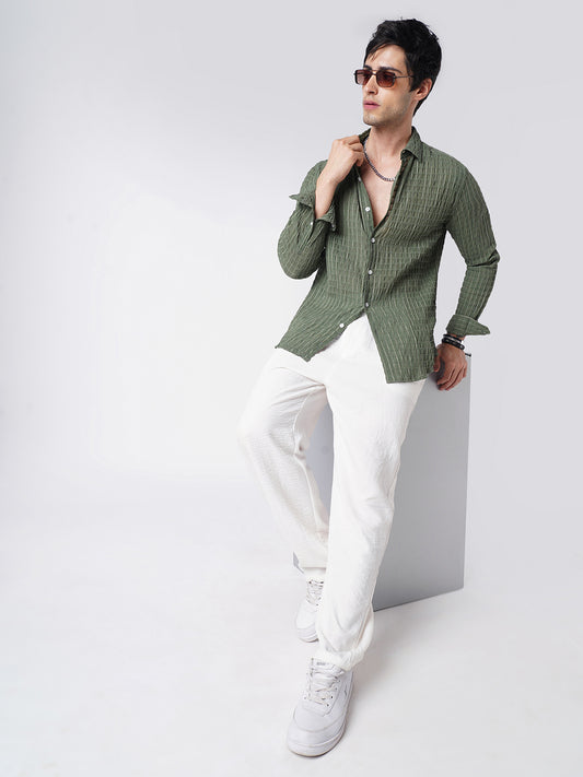 Exquisite Pine Green Checked Crinkled Shirt