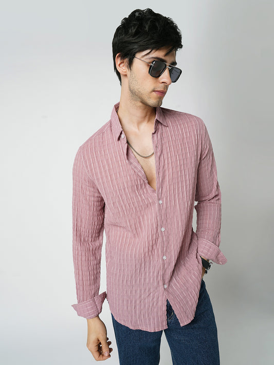 Exquisite Puce Pink Checked Crinkled Shirt