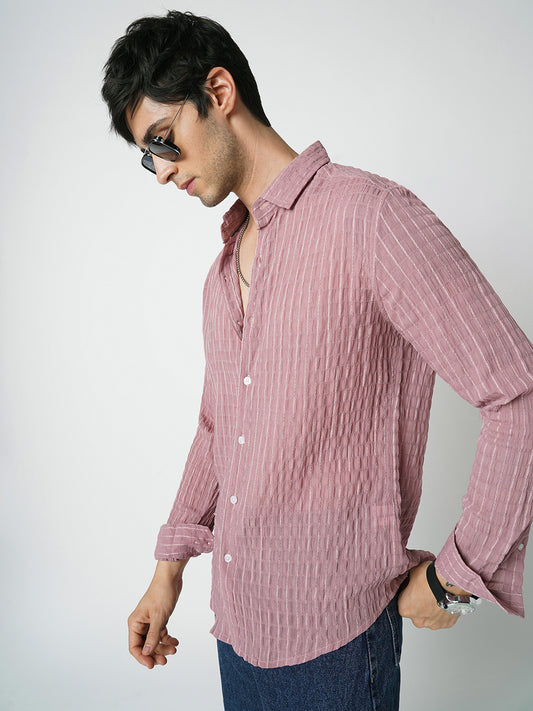 Exquisite Puce Pink Checked Crinkled Shirt