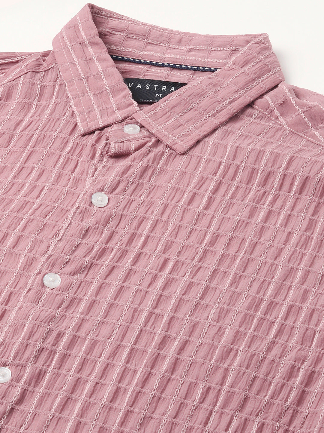 Exquisite Puce Pink Checked Crinkled Shirt