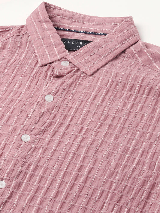 Exquisite Puce Pink Checked Crinkled Shirt