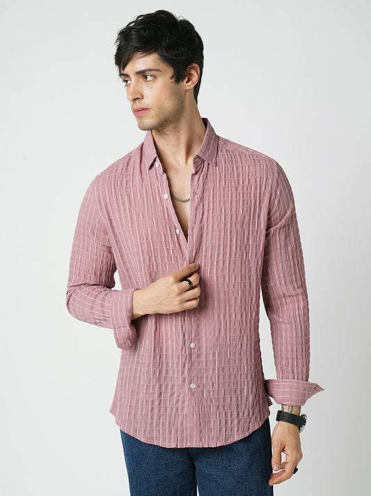 Exquisite Puce Pink Checked Crinkled Shirt