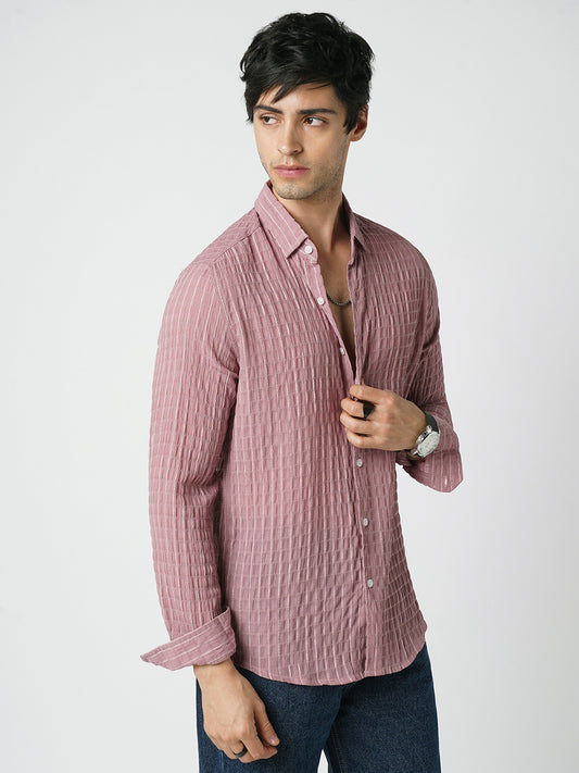 Exquisite Puce Pink Checked Crinkled Shirt