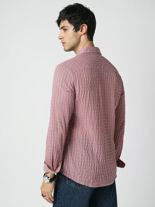Exquisite Puce Pink Checked Crinkled Shirt