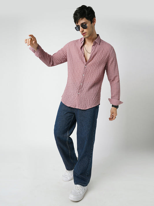 Exquisite Puce Pink Checked Crinkled Shirt