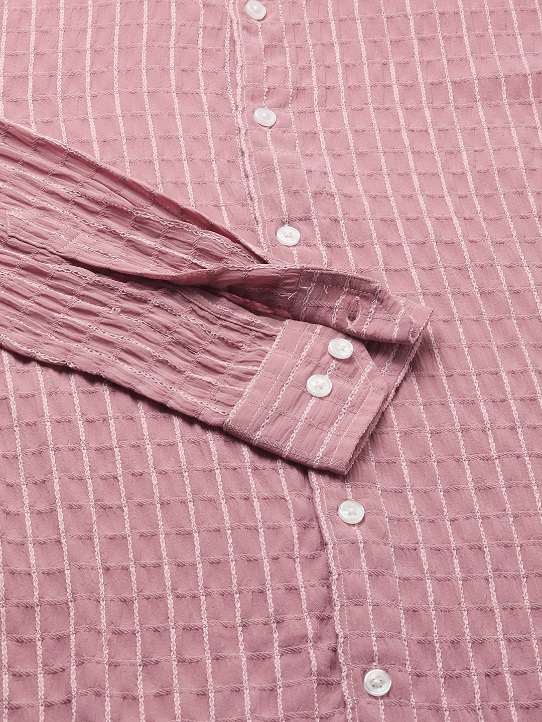 Exquisite Puce Pink Checked Crinkled Shirt